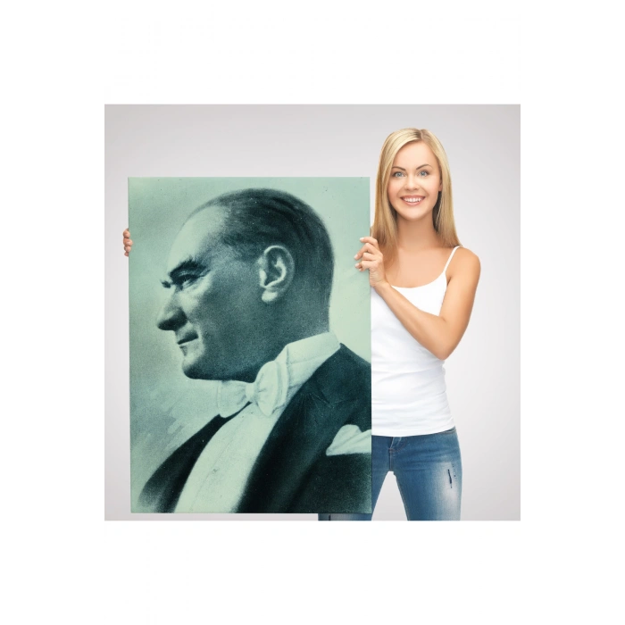 Atatürk Portre Tablosu Mustafa Kemal Atatürk Dikdörtgen Dekoratif Kanvas Tablo-CN-63