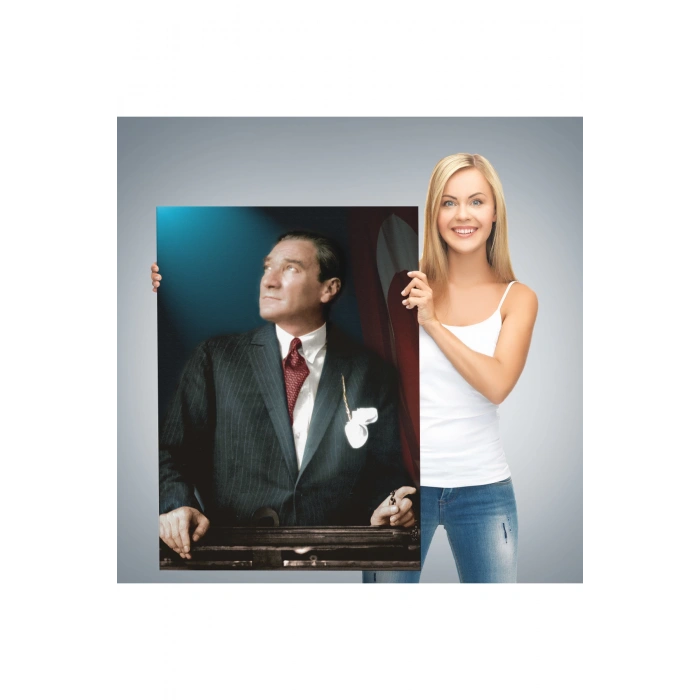 Atatürk Portre Tablosu Mustafa Kemal Atatürk Dikdörtgen Dekoratif Kanvas Tablo-CO-64