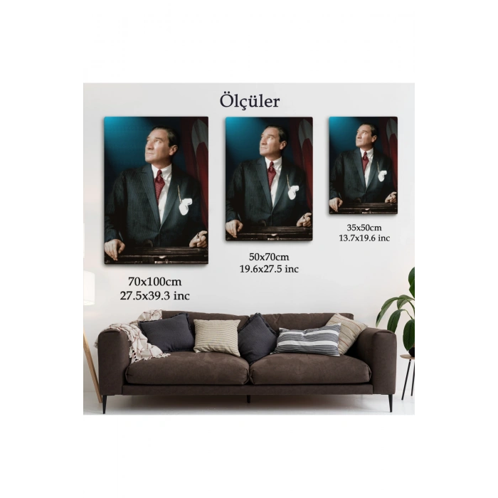 Atatürk Portre Tablosu Mustafa Kemal Atatürk Dikdörtgen Dekoratif Kanvas Tablo-CO-64