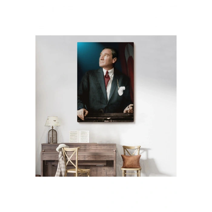 Atatürk Portre Tablosu Mustafa Kemal Atatürk Dikdörtgen Dekoratif Kanvas Tablo-CO-64