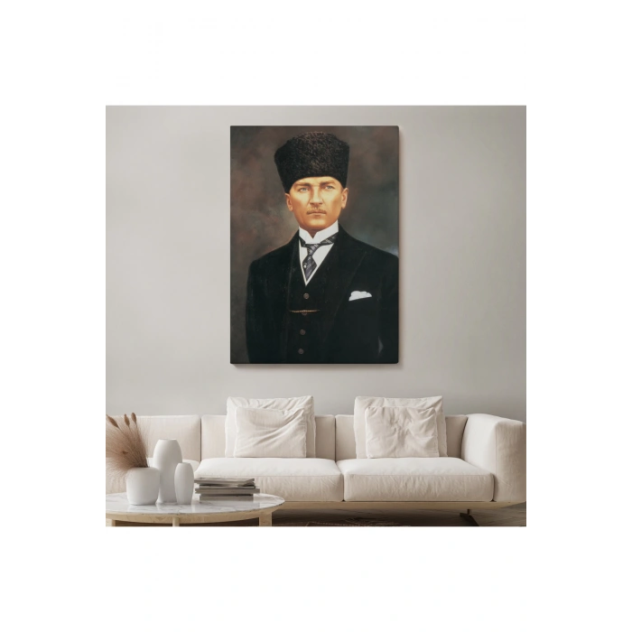 Atatürk Portre Tablosu Mustafa Kemal Atatürk Dikdörtgen Dekoratif Kanvas Tablo-CÖ-65