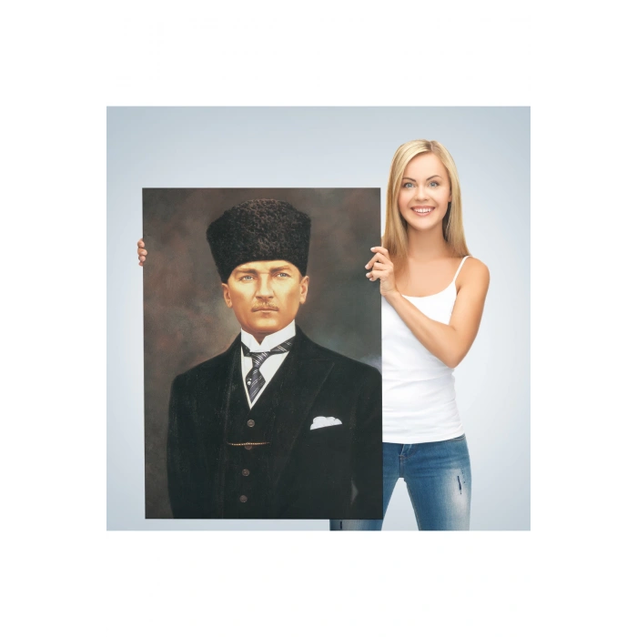 Atatürk Portre Tablosu Mustafa Kemal Atatürk Dikdörtgen Dekoratif Kanvas Tablo-CÖ-65