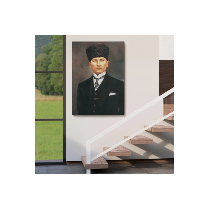 Atatürk Portre Tablosu Mustafa Kemal Atatürk Dikdörtgen Dekoratif Kanvas Tablo-CÖ-65