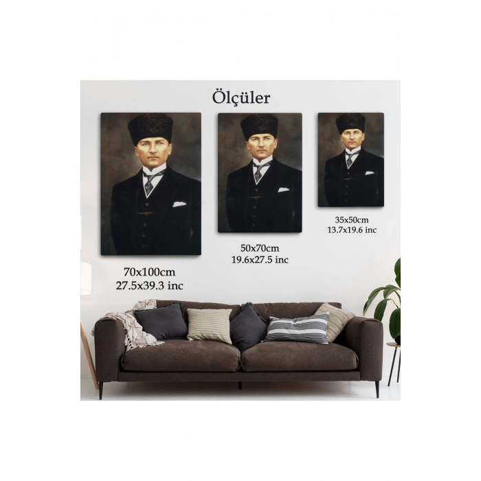 Atatürk Portre Tablosu Mustafa Kemal Atatürk Dikdörtgen Dekoratif Kanvas Tablo-CÖ-65