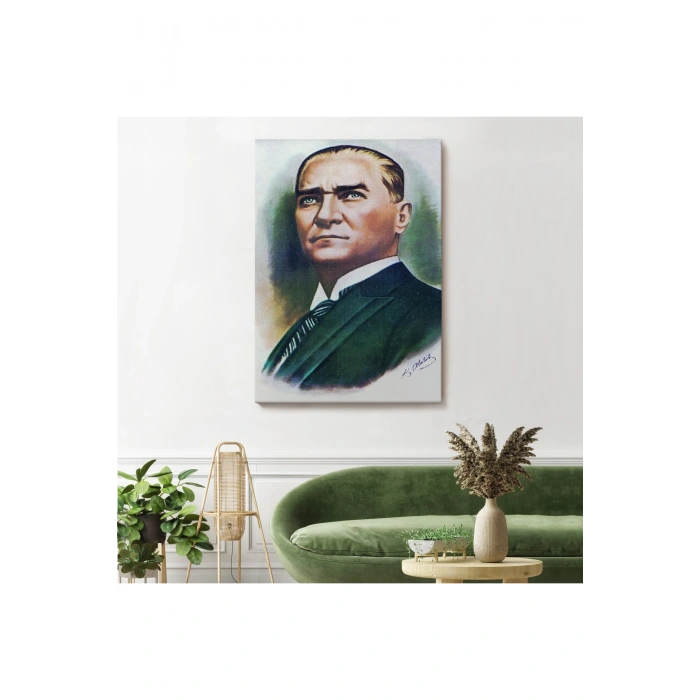 Atatürk Portre Tablosu Mustafa Kemal Atatürk Dikdörtgen Dekoratif Kanvas Tablo-CR-68