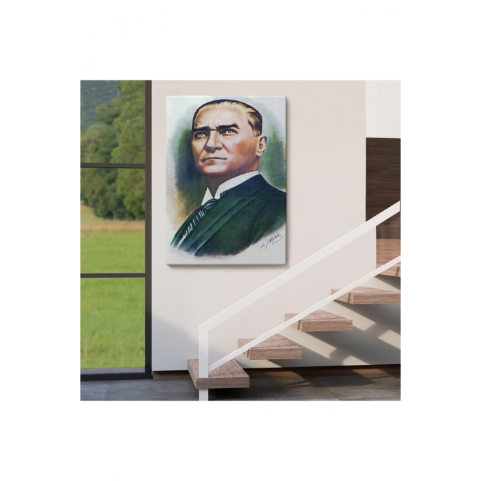Atatürk Portre Tablosu Mustafa Kemal Atatürk Dikdörtgen Dekoratif Kanvas Tablo-CR-68