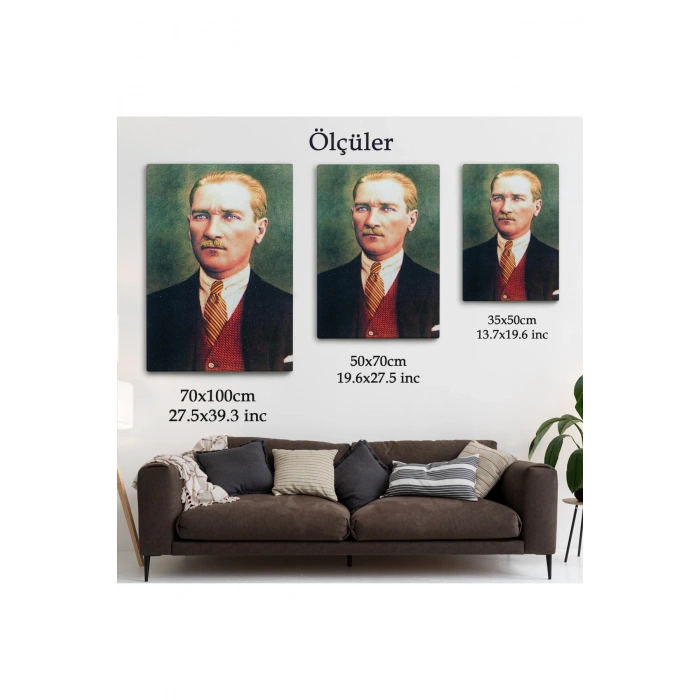 Atatürk Portre Tablosu Mustafa Kemal Atatürk Dikdörtgen Dekoratif Kanvas Tablo-CS-69