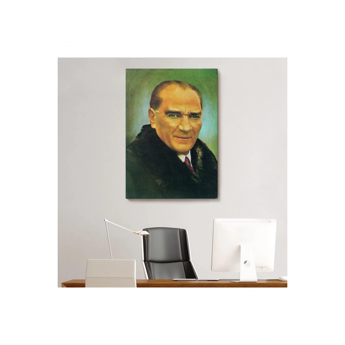 Atatürk Portre Tablosu Mustafa Kemal Atatürk Dikdörtgen Dekoratif Kanvas Tablo-CŞ-70