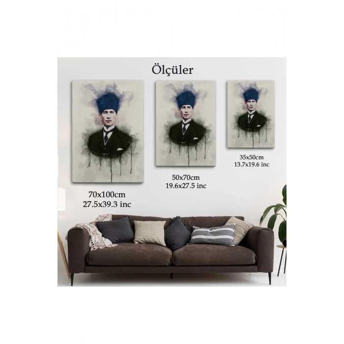 Atatürk Portre Tablosu Mustafa Kemal Atatürk Dikdörtgen Dekoratif Kanvas Tablo-CZ-77