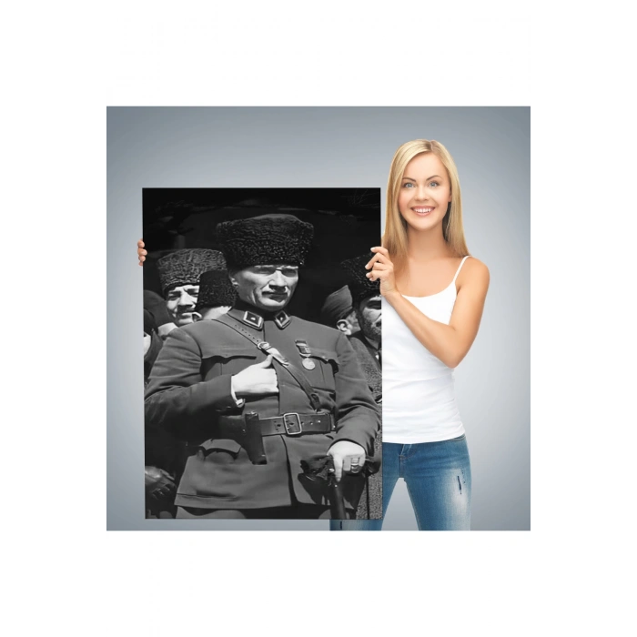 Atatürk Portre Tablosu Mustafa Kemal Atatürk Dikdörtgen Dekoratif Kanvas Tablo-EY-123