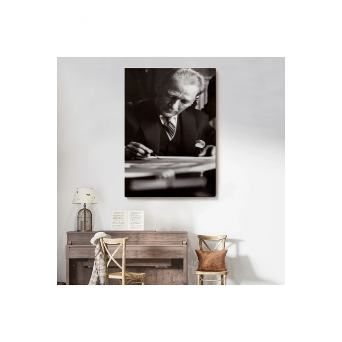 Atatürk Portre Tablosu Mustafa Kemal Atatürk Dikdörtgen Dekoratif Kanvas Tablo-FB-126