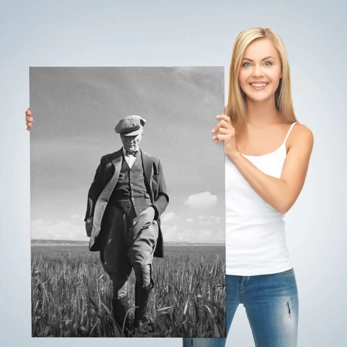 Atatürk Portre Tablosu Mustafa Kemal Atatürk Dikdörtgen Dekoratif Kanvas Tablo-FC-127