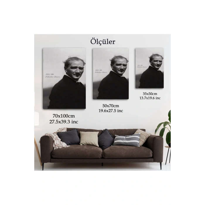 Atatürk Portre Tablosu Mustafa Kemal Atatürk Dikdörtgen Dekoratif Kanvas Tablo-FD-128