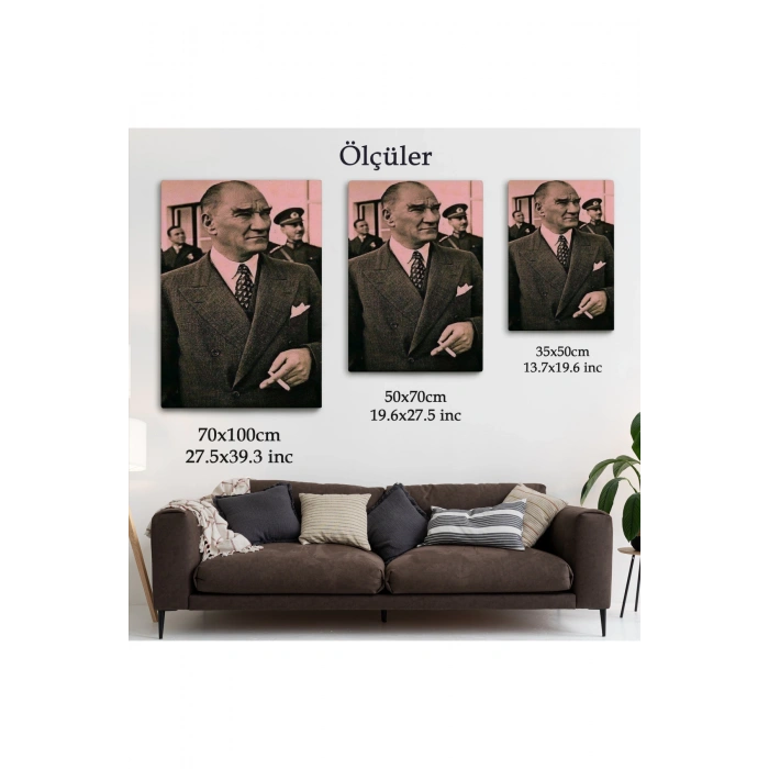 Atatürk Portre Tablosu Mustafa Kemal Atatürk Dikdörtgen Dekoratif Kanvas Tablo-FH-132