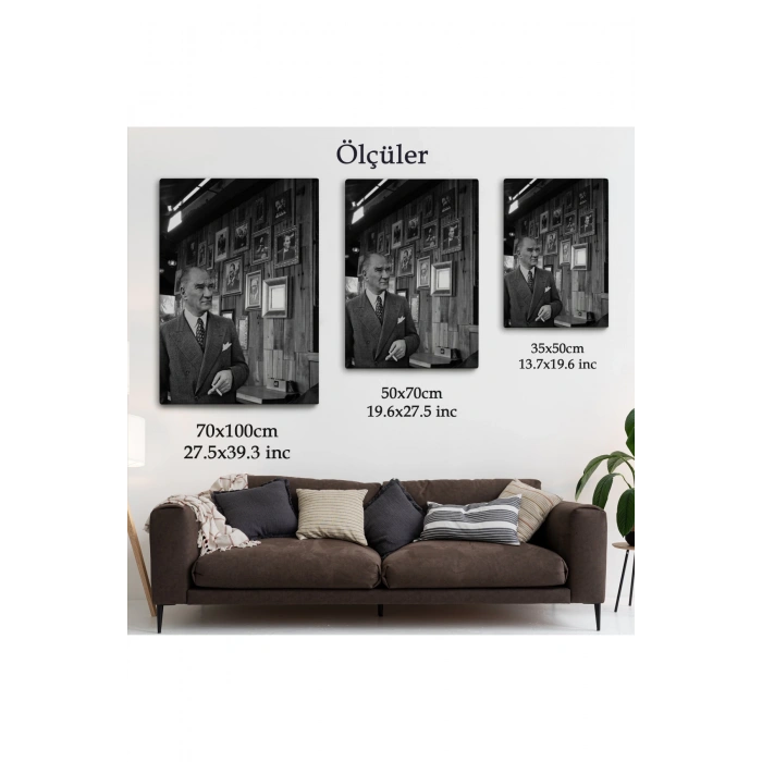 Atatürk Portre Tablosu Mustafa Kemal Atatürk Dikdörtgen Dekoratif Kanvas Tablo-FK-135