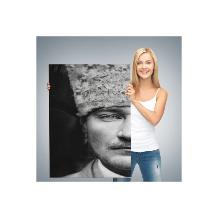Atatürk Portre Tablosu Mustafa Kemal Atatürk Dikdörtgen Dekoratif Kanvas Tablo-FP-140