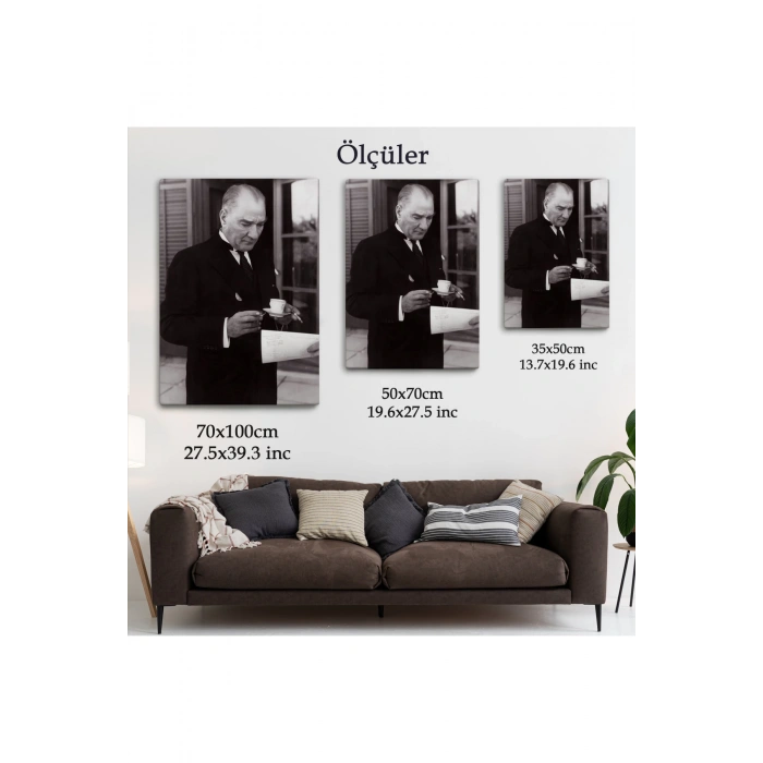 Atatürk Portre Tablosu Mustafa Kemal Atatürk Dikdörtgen Dekoratif Kanvas Tablo-FR-141