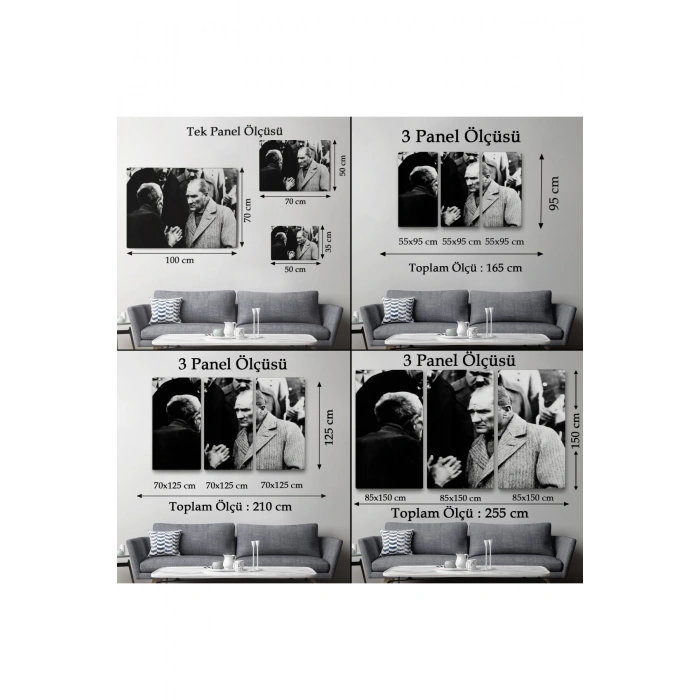 Atatürk Portre Tablosu Mustafa Kemal Atatürk Dikdörtgen Dekoratif Kanvas Tablo-FV-147