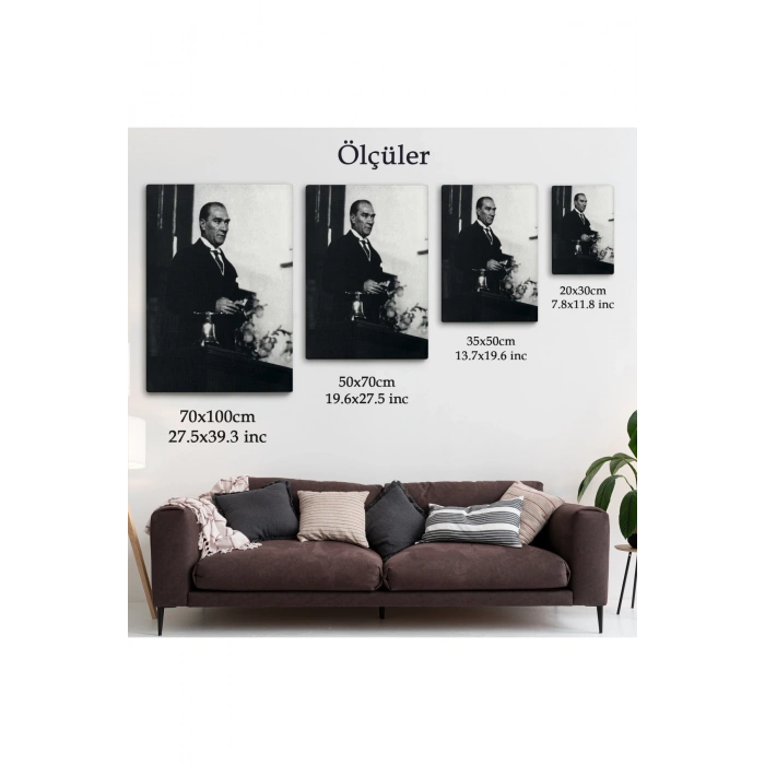 Atatürk Portre Tablosu Mustafa Kemal Atatürk Dikdörtgen Dekoratif Kanvas Tablo-FY-148