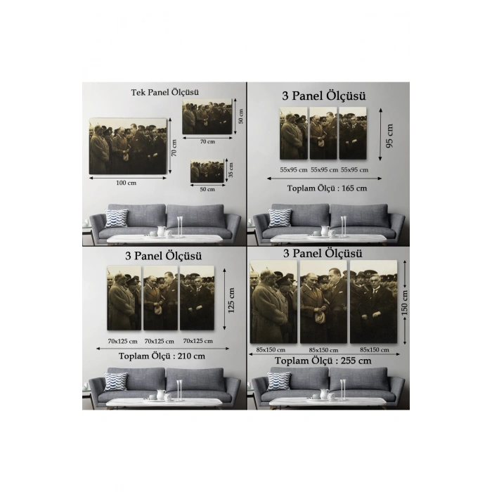 Atatürkün Anadoluyu Ziyareti Mustafa Kemal Atatürk Dikdörtgen Dekoratif Kanvas Tablo-CÜ-74