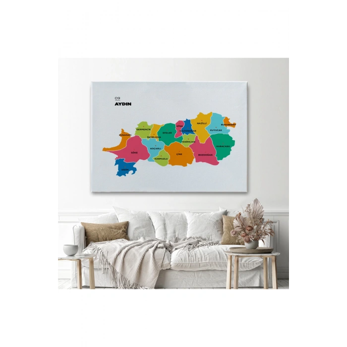 Aydın İli ve İlçeler Haritası  Dekoratif Kanvas Tablo 1276