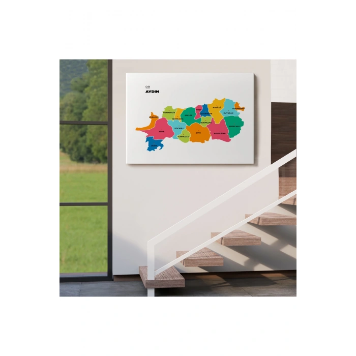 Aydın İli ve İlçeler Haritası  Dekoratif Kanvas Tablo 1276