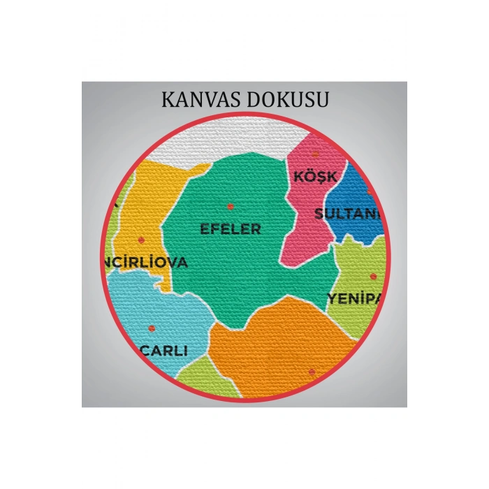 Aydın İli ve İlçeler Haritası  Dekoratif Kanvas Tablo 1276