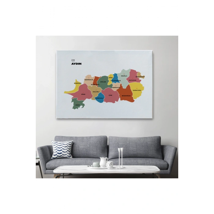 Aydın İli ve İlçeler Haritası  Dekoratif Kanvas Tablo 1277