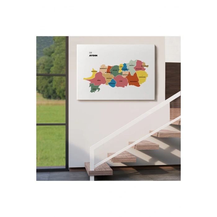 Aydın İli ve İlçeler Haritası  Dekoratif Kanvas Tablo 1277