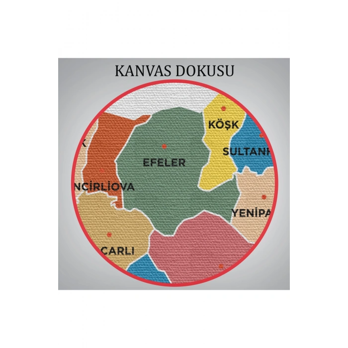 Aydın İli ve İlçeler Haritası  Dekoratif Kanvas Tablo 1277