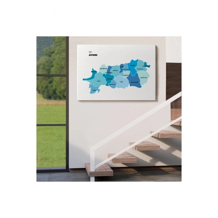 Aydın İli ve İlçeler Haritası  Dekoratif Kanvas Tablo 1278