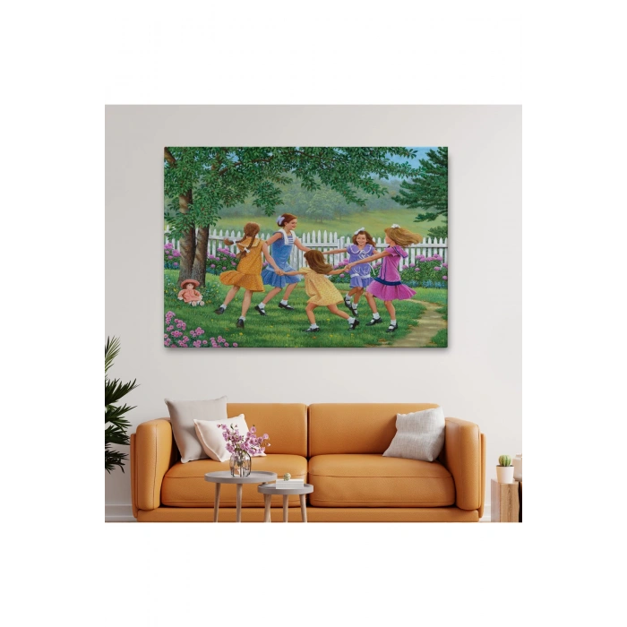Bahçede Oynayan Kız Çocukları Tablosu-6532