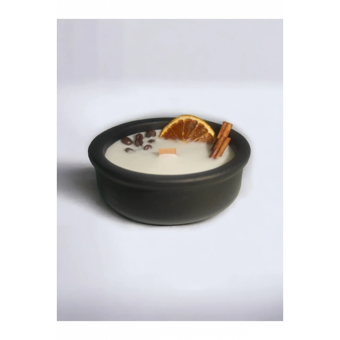 Bal-Tarçın Kokulu Aromaterapi Mum, Ahşap Fitilli, Dekoratif Doğal Çömlek Mum