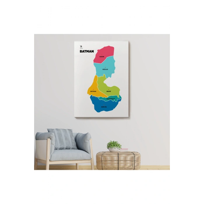 Batman İli ve İlçeler Haritası  Dekoratif Kanvas Tablo 1285