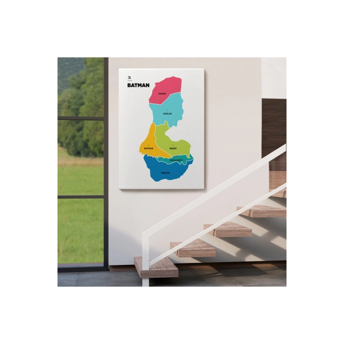 Batman İli ve İlçeler Haritası  Dekoratif Kanvas Tablo 1285