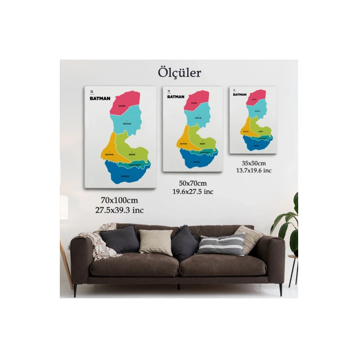 Batman İli ve İlçeler Haritası  Dekoratif Kanvas Tablo 1285