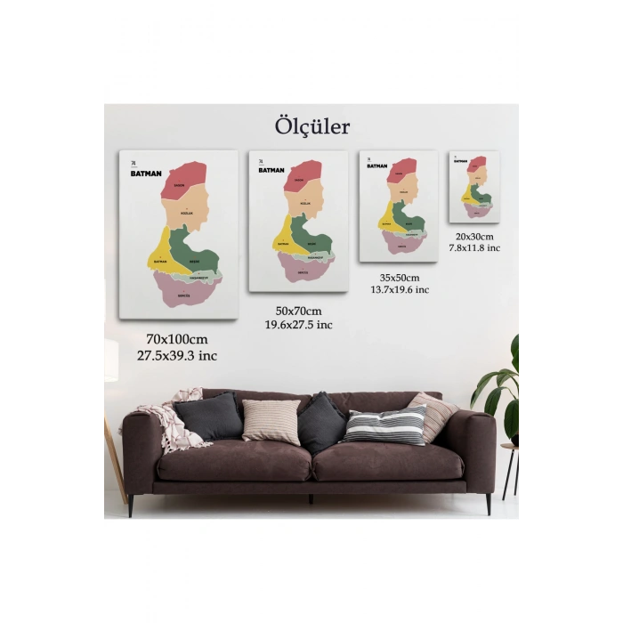Batman İli ve İlçeler Haritası  Dekoratif Kanvas Tablo 1286