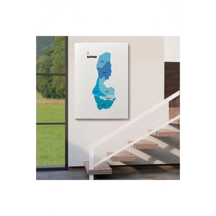 Batman İli ve İlçeler Haritası  Dekoratif Kanvas Tablo 1287