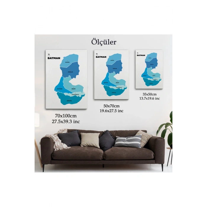 Batman İli ve İlçeler Haritası  Dekoratif Kanvas Tablo 1287
