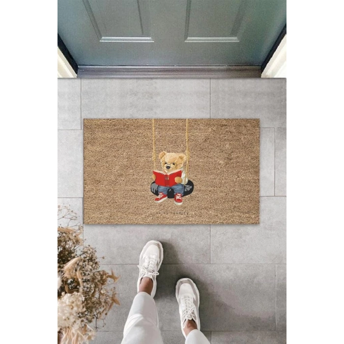 Bej Kapı Önü Paspası Enjoy Reading Ayıcık Desen  K-3320