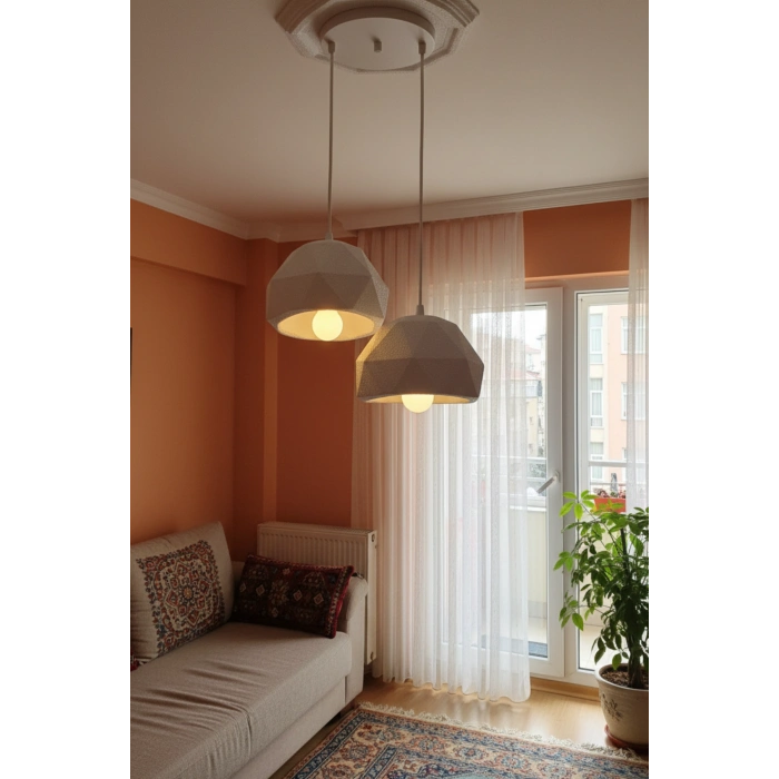 Beyaz 2 Li Geometrik Avize 25 x 25