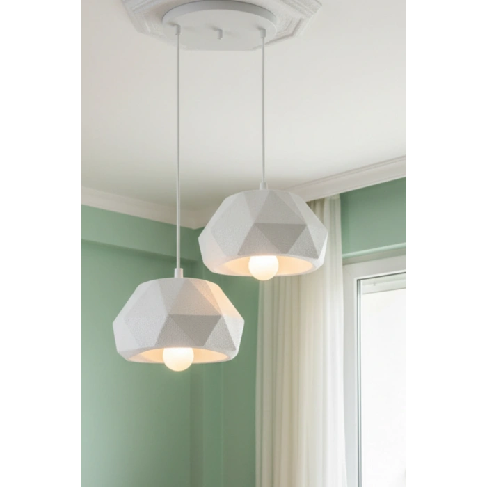 Beyaz 2 Li Geometrik Avize 25 x 25