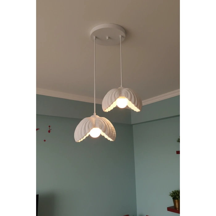 Beyaz 2 Li Lotus Formlu Avize 24 x 24