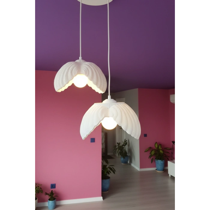 Beyaz 2 Li Lotus Formlu Avize 24 x 24