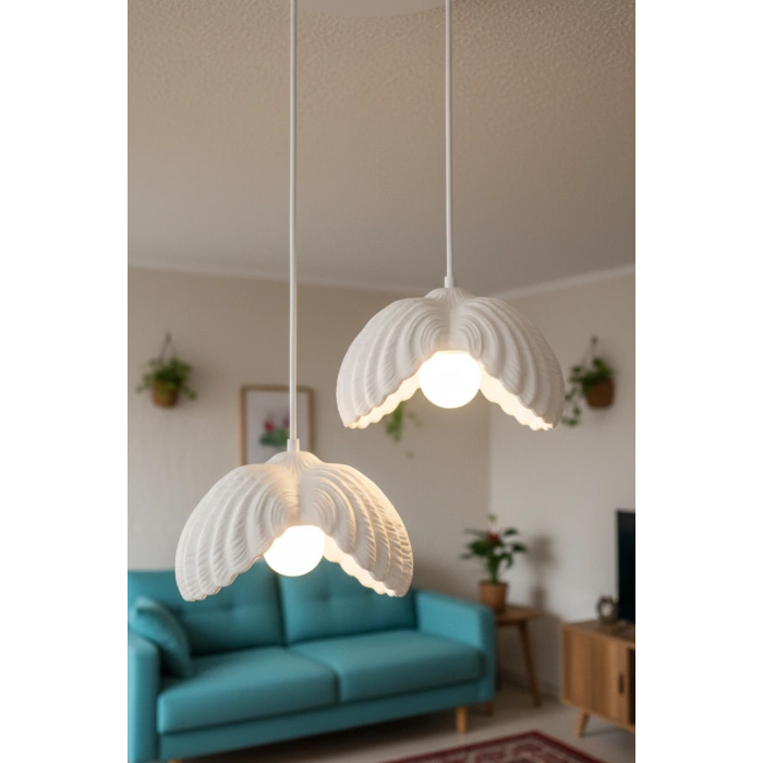 Beyaz 2 Li Lotus Formlu Avize 24 x 24