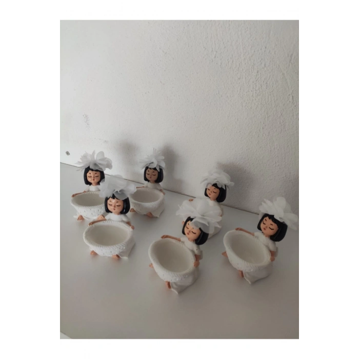 Beyaz Çicekli Lokumcu Kiz Biblo Kahve Yani Sunumluk Şekerlik