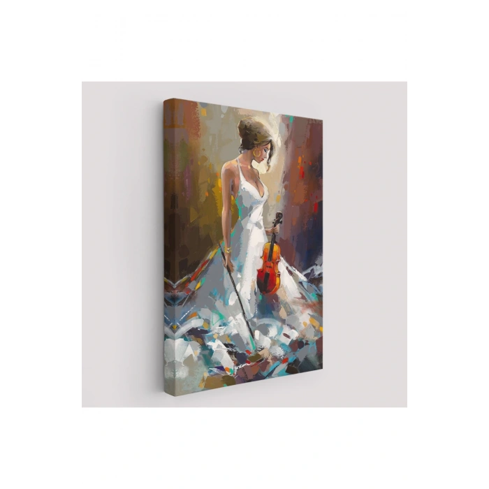 Beyaz Elbiseli Kemani Kadın Duvar Tablosu-6380