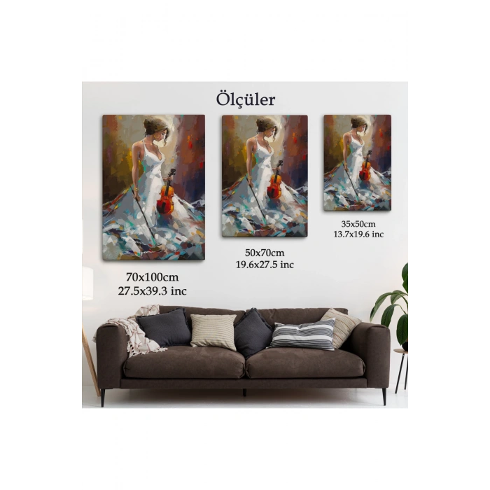 Beyaz Elbiseli Kemani Kadın Duvar Tablosu-6380