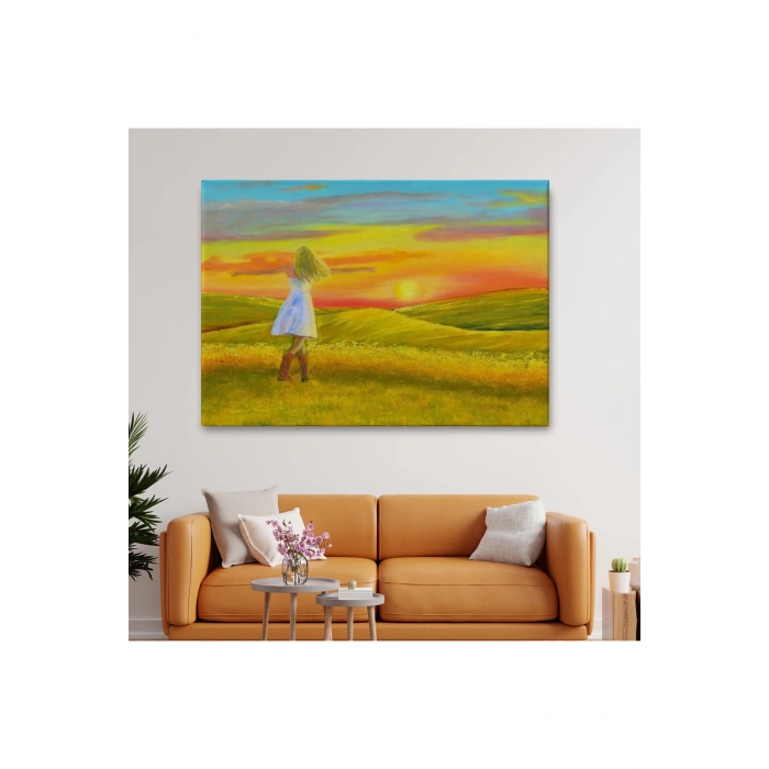 Beyaz Elbiseli Kız Ve Yaz Manzarası Tablosu-6569