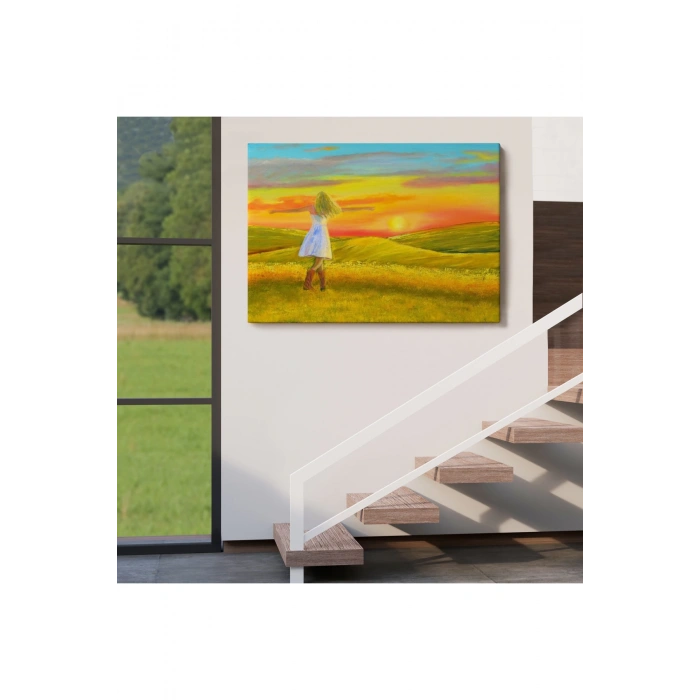 Beyaz Elbiseli Kız Ve Yaz Manzarası Tablosu-6569